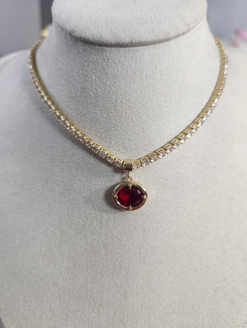 14k Gold Plates Tennis Choker Necklace